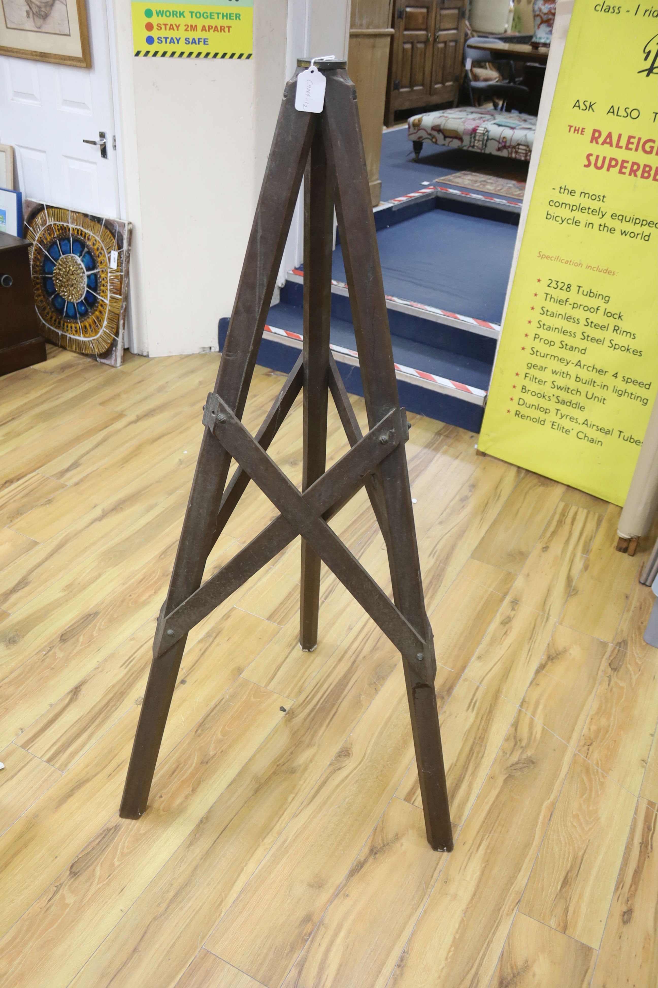 A Victorian mahogany stand for a telescope or surveyors instrument, 139cm